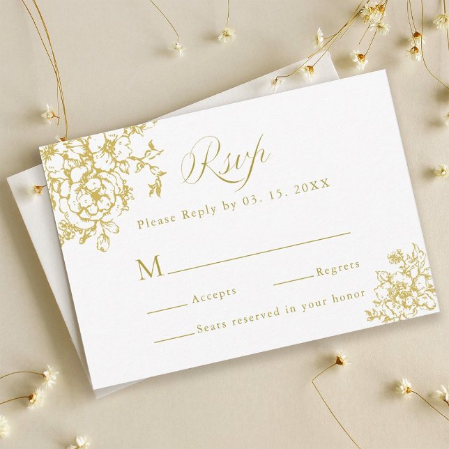 Classic Bloom Garden Gold Wedding RSVP Karte (Von Creator hochgeladen)