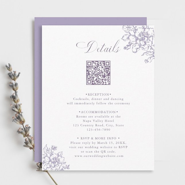 Classic Bloom Garden Lavender Wedding Details Begleitkarte (Von Creator hochgeladen)