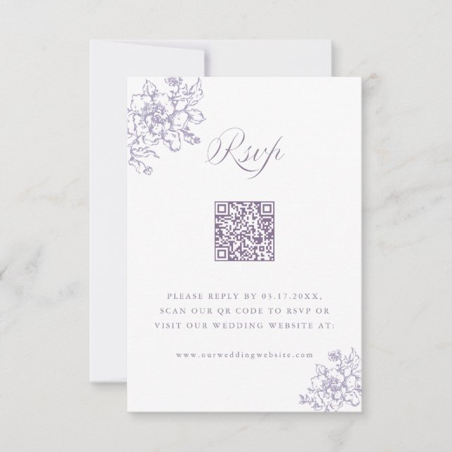 Classic Bloom Garden Lavender Wedding QR Code RSVP Karte (Vorderseite)
