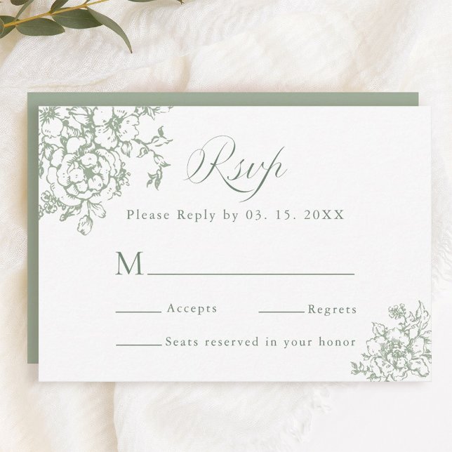 Classic Bloom Garden Sage Green Wedding RSVP Karte (Von Creator hochgeladen)