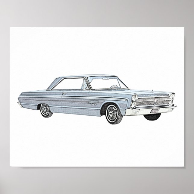 Classic Blue 1965 Plymouth Fury Pencil Zeichnend Poster (Vorne)