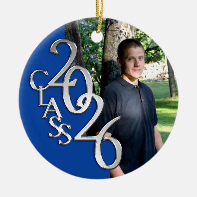Classic Blue 2026 Graduate Photo Keramik Ornament (Vorne)