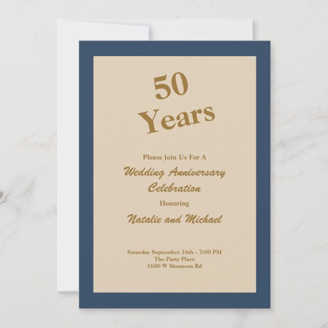 Classic Blue 50 Jahre Einladung zum Hochzeitstag (Vorderseite)