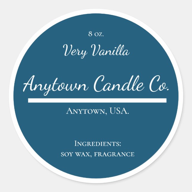 Classic Blue and White Candle Jar Label Runder Aufkleber (Vorderseite)