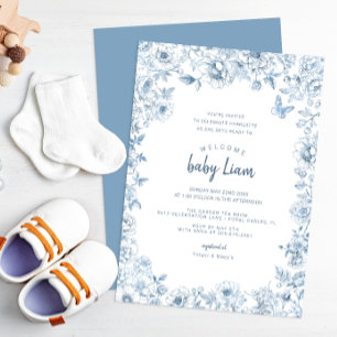 Classic Blue and White Chinoiserie Baby Shower Einladung