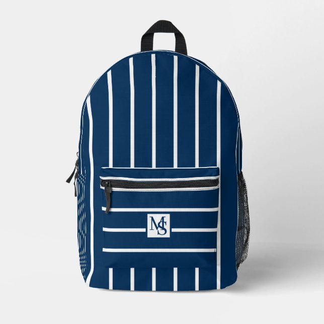 Classic Blue And White Stripes Bedruckter Rucksack (Vorderseite)