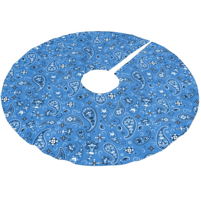 Classic Blue Bandana Paisley Polyester Weihnachtsbaumdecke (Schrägansicht)