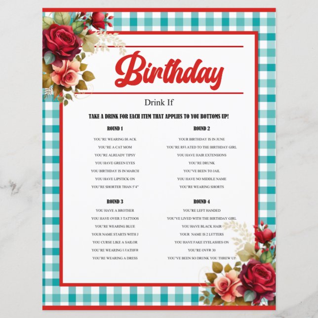 Classic Blue Birthday Drinking Game (Vorderseite)