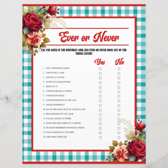 Classic Blue Birthday Party Ever oder Niemals Game (Vorderseite)