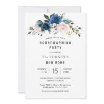 Classic Blue Blush Blue Floral Housewarming Party