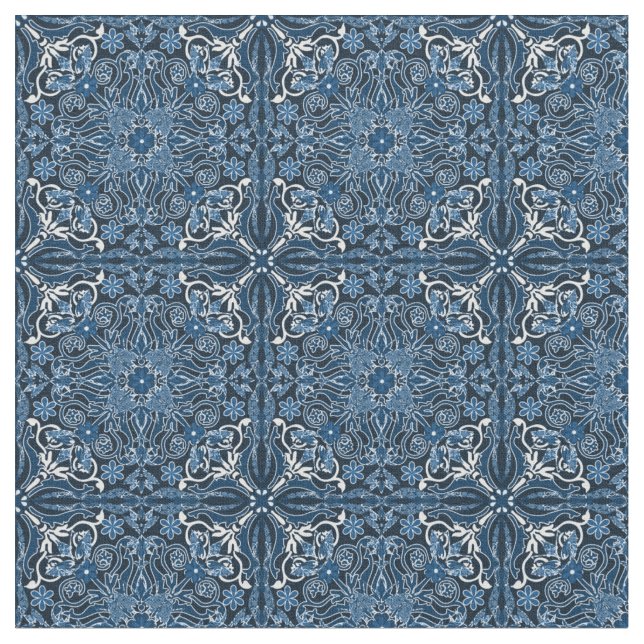 Classic Blue Boho Tiles Stoff (Nahaufnahme)