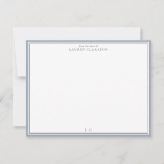 Classic Blue Border Monogram Stationery Note Card Einladung