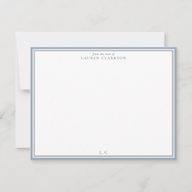 Classic Blue Border Monogram Stationery Note Card Einladung (Vorderseite)