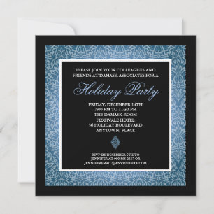Classic Blue Damask Corporate Holiday Party Einladung