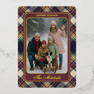 Classic Blue Dark Green Red Plaid Pattern Holiday Folien Feiertagskarte