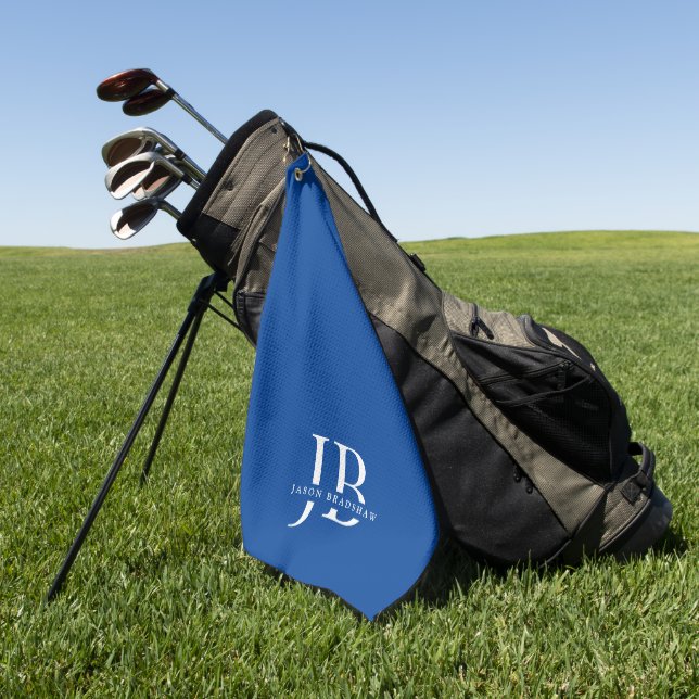 Classic Blue Elegant Monogram und Name Golfhandtuch (Gras)