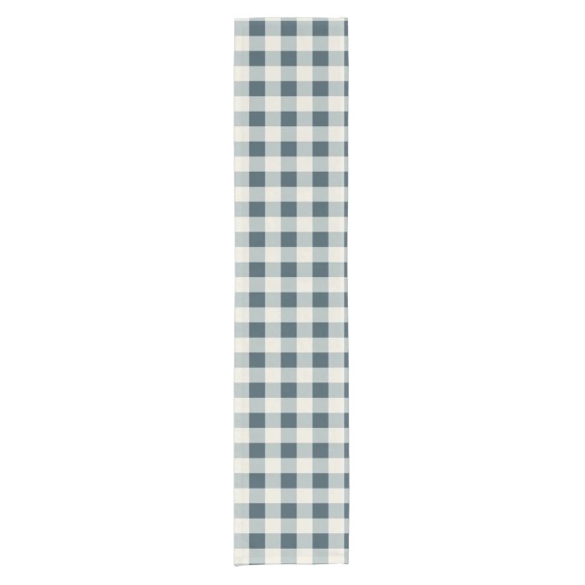 Classic Blue Farmhouse Gingham Style Kurzer Tischläufer (Vorderseite)
