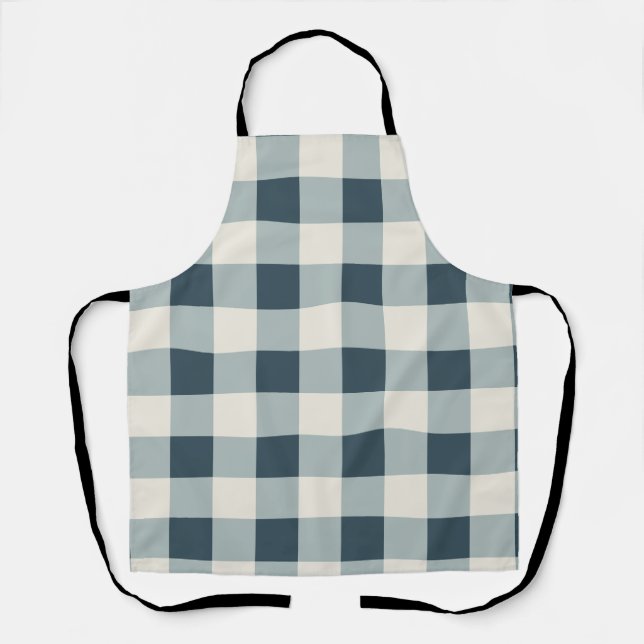 Classic Blue Farmhouse Gingham Style Schürze (Vorderseite)