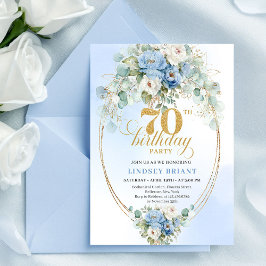 Classic Blue Floral Eucalyptus 70th Birthday Invit Einladung