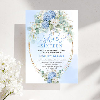 Classic Blue Floral Eucalyptus Sweet 16 Invitation Einladung