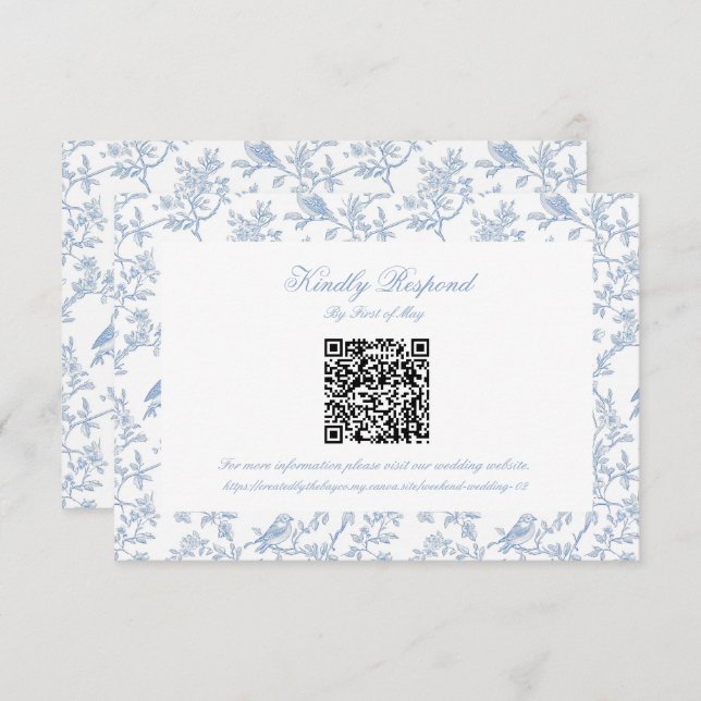 Classic Blue Floral Toile QR code RSVP (Vorne/Hinten)