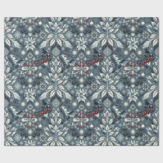 Classic Blue Floral Trimming Weihnachten Geschenkpapier
