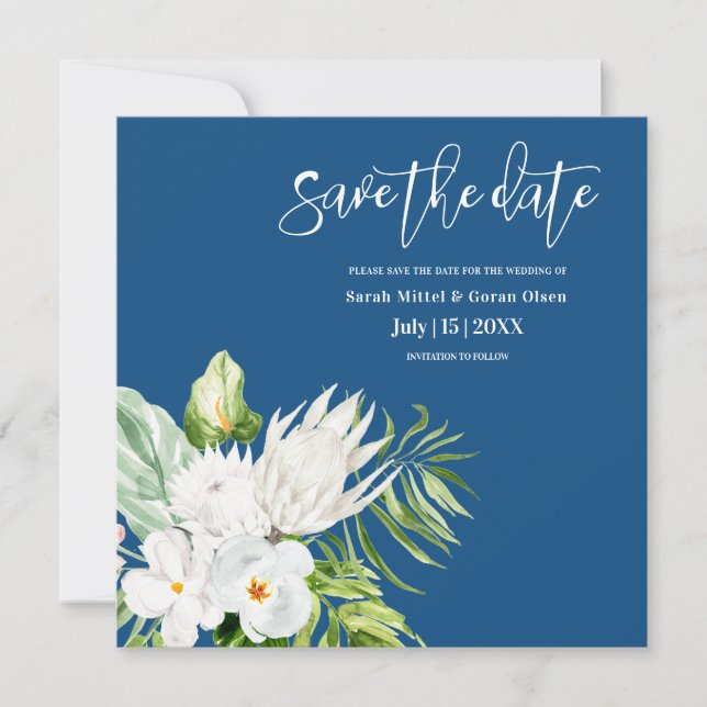 Classic Blue Floral Wedding rettet das Datum Save The Date (Vorderseite)