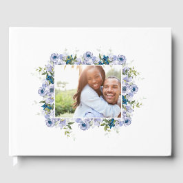 Classic Blue Floral Wedding Verlobung Foto Gästebuch