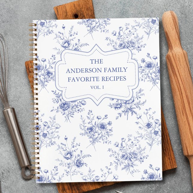 Classic Blue Flowers Floral Pattern Family Recipe  Notizbuch (In situ)