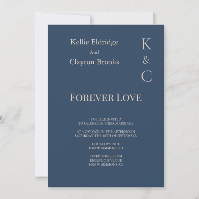 Classic Blue Forever Love Wedding Einladung (Vorderseite)