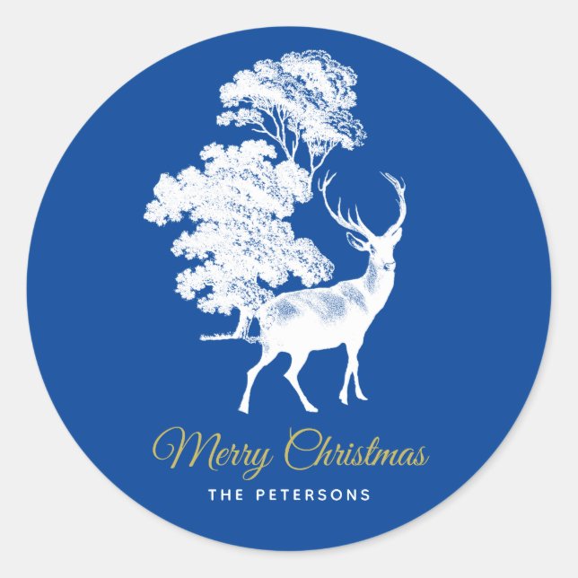 Classic Blue French Toile Dee in Forest Runder Aufkleber (Vorderseite)