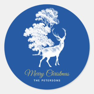 Classic Blue French Toile Dee in Forest Runder Aufkleber