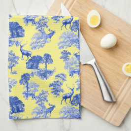 Classic Blue French Toile Deer Forest Pattern Geschirrtuch