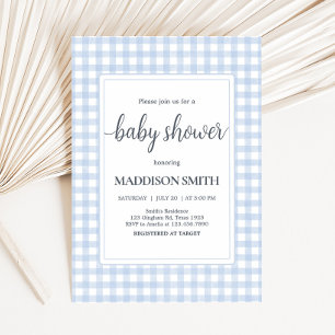 Classic Blue Gingham Baby Shower Einladung