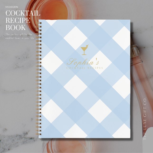 Classic Blue Gingham Blank Cocktail Recipe Notizbuch (Von Creator hochgeladen)