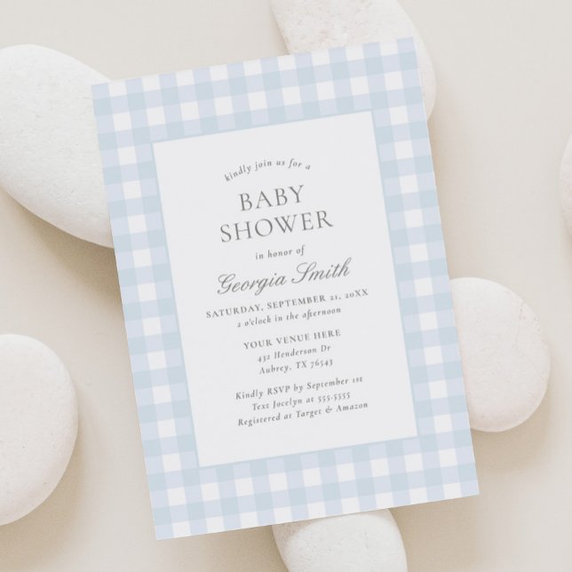 Classic Blue Gingham Boy Baby Shower Einladung (Von Creator hochgeladen)