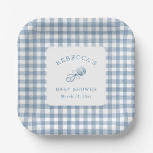 Classic Blue Gingham Boy Baby Shower Pappteller