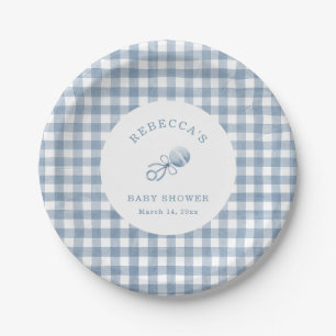 Classic Blue Gingham Boy Baby Shower Pappteller