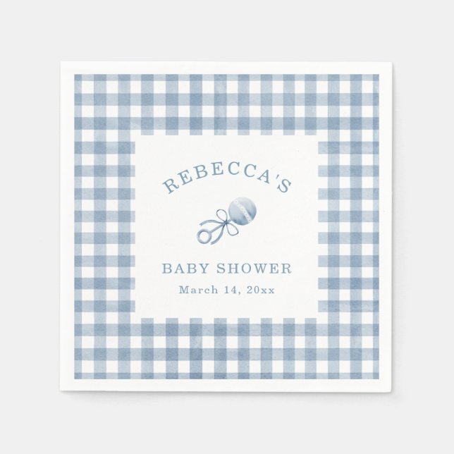 Classic Blue Gingham Boy Baby Shower Serviette (Vorderseite)