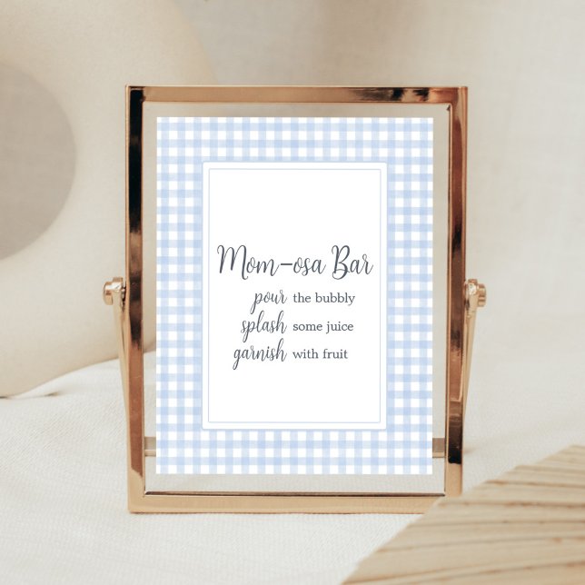 Classic Blue Gingham Mama Osa Bar Poster (Boy Gingham Baby Shower Mom Osa Bar Sign)