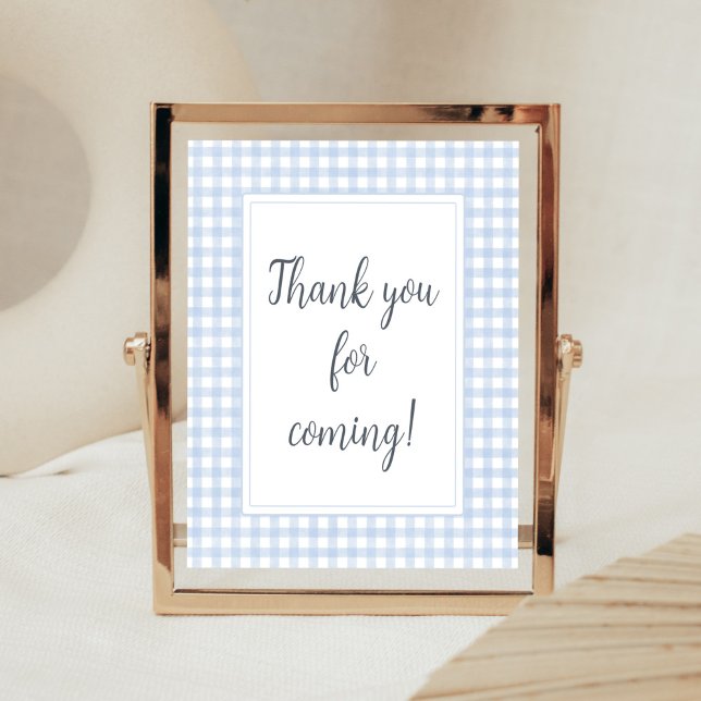Classic Blue Gingham Vielen Dank für Ihr Kommen Poster (Boy Gingham Baby Shower Thank You for Coming Sign)