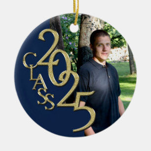 Classic Blue Gold 2025 Graduate Foto Keramik Ornament