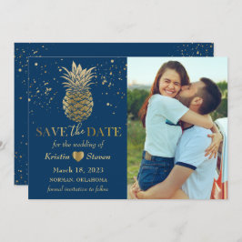 Classic Blue Gold Ananas Foto Save The Date