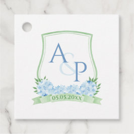 Classic Blue Green Watercolor Floral Wedding Wappe Geschenkanhänger