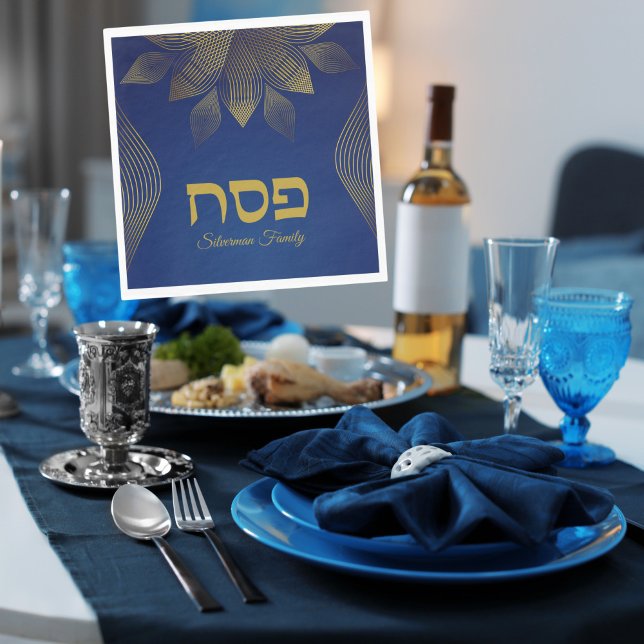 Classic Blue Hebrew Pesach Pessach Serviette (Von Creator hochgeladen)