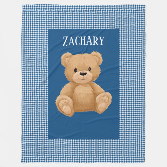 Classic Blue Houndstooth, Teddy Bear, Fleecedecke (Vorderseite)
