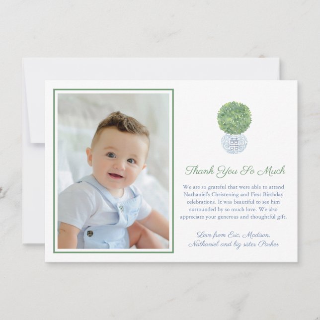 Classic Blue Hunter Green Griechen Key Family Foto Dankeskarte (Vorderseite)