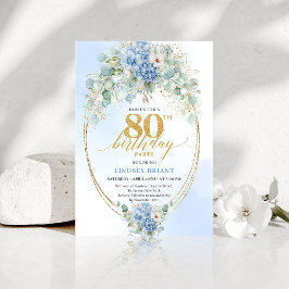 Classic Blue Hydrangea Eucalyptus 80th Birthday Einladung