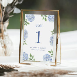 Classic Blue Hydrangea Flower Large Table Number Dankeskarte
