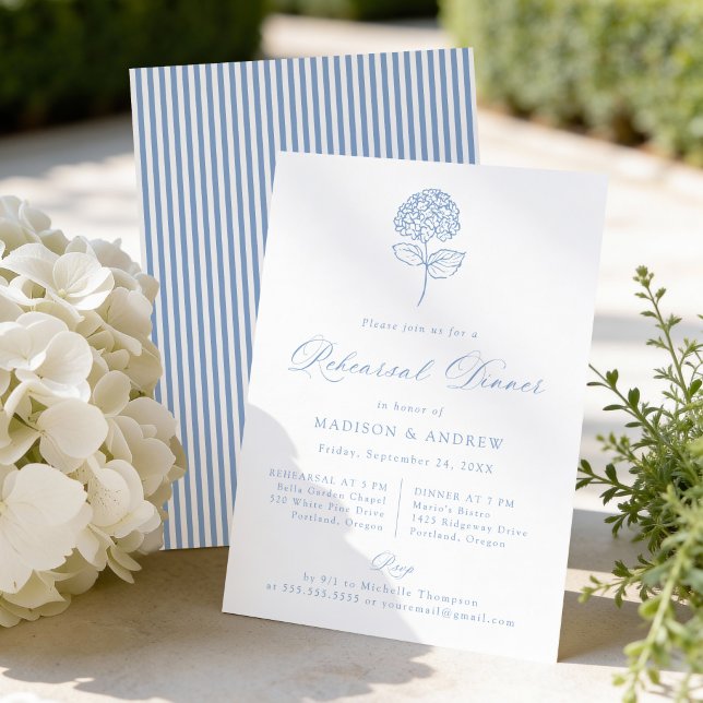 Classic Blue Hydrangea Wedding Rehearsal Dinner Einladung (Von Creator hochgeladen)